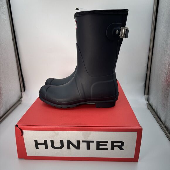 New Hunter Women's Navy (NVY)Blue Original Short Back Adjustable Rain Boots Sz 7 - Picture 5 of 13